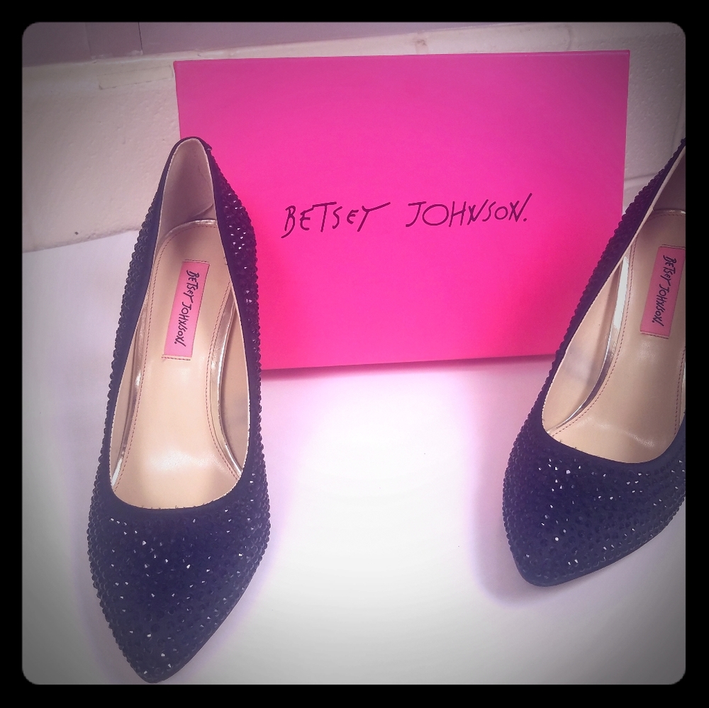 Betsey Johnson Black Rhinestone Pumps